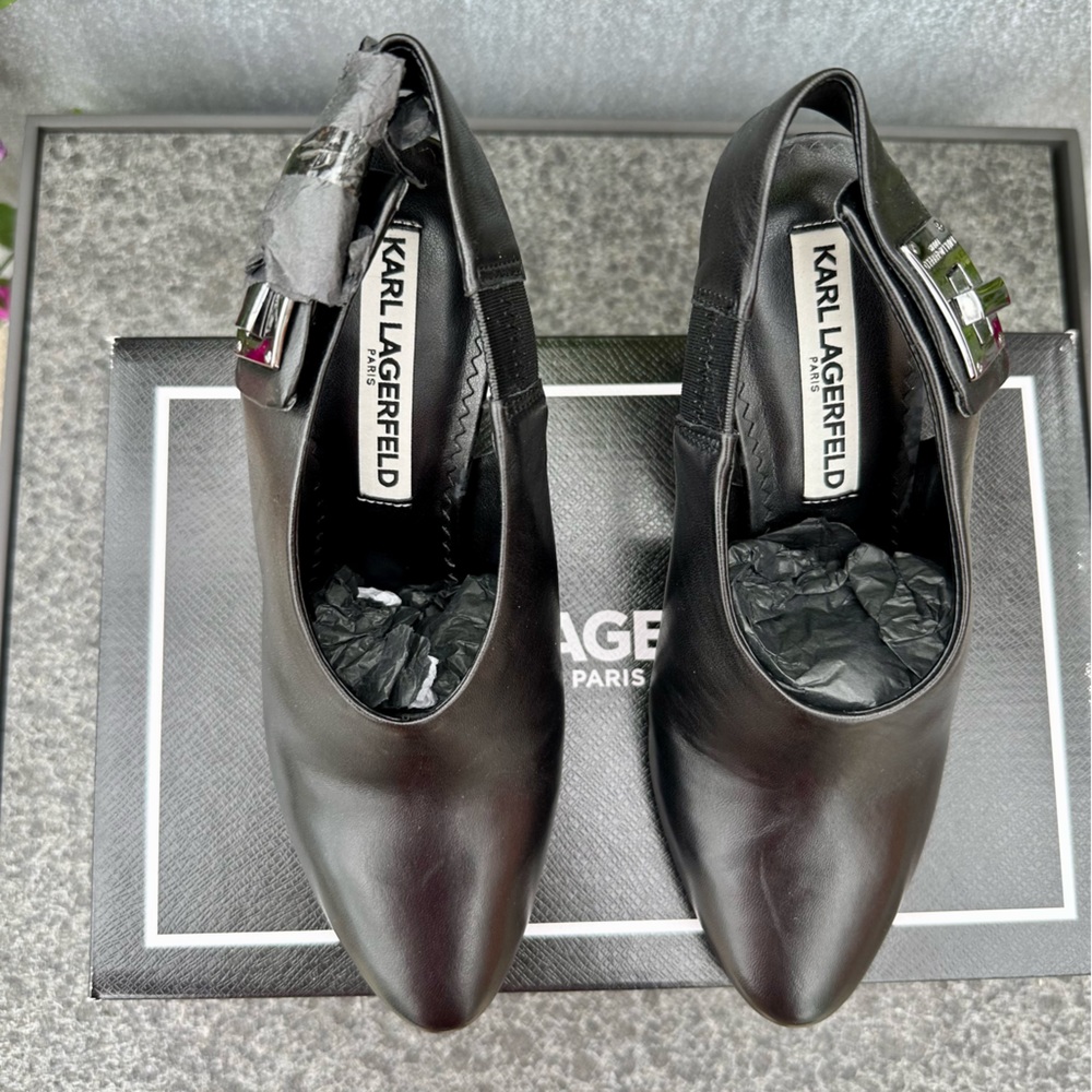 NWT Karl Lagerfeld Maddie Sling-back Leather Pump, Black